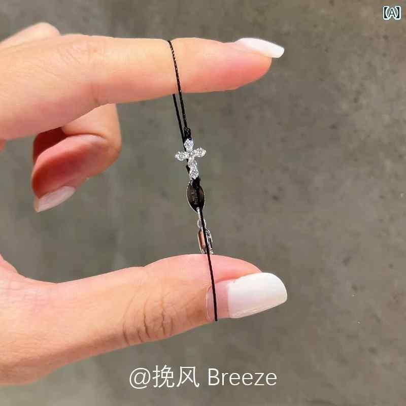 ネックレス　十字架　クロス 神に 祈る S925 スター リング シルバーの 輝く フル ラインストーン クロス ブレスレット シンプルで高 価値な ブラックの 薄型