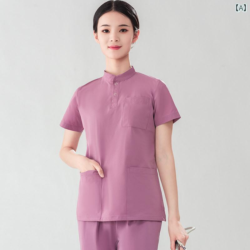 作業服　美容　医療 興味深い 立ち襟 手洗い 服 女性 半袖 医師 手術 室 ブラシ 手 隔離 歯科 医院の 制服 長袖