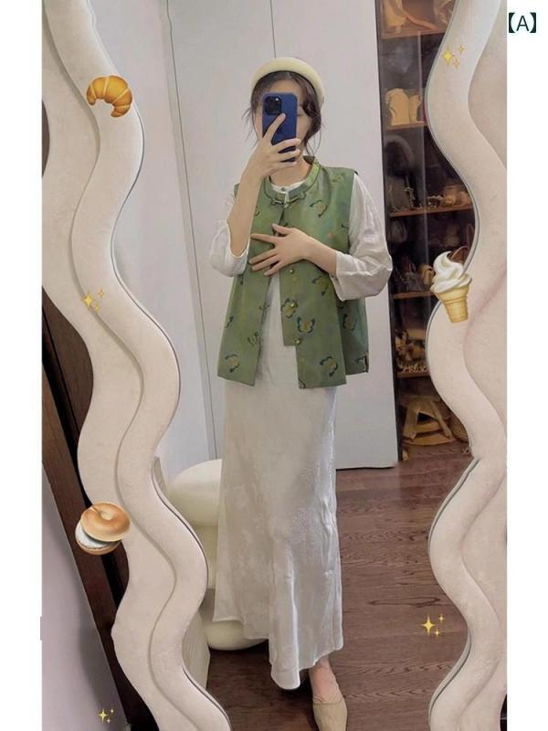 ドレス チャイナ レディース 春の 季節に ぴったりの チャイナ風 婦人服 一式: ベスト 軽い 贅沢 高級 チャイナ ドレス セット|サポートシェアグローバル