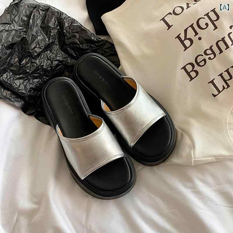 レディース　サンダル　スリッパ シープスキン 夏の アウターと して 着用 できる 女性用 片足 厚底 サンダル 新 スタイル ワン ストラップ 丸い つま先 身長 アップ カジュアル スリッパ