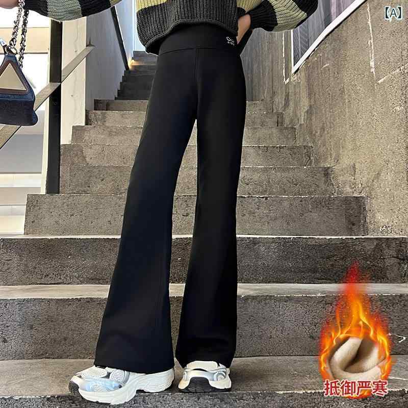 ゴルフ　ウェア　子供 ゴルフ ガールズ パンツ 秋冬 子供用 ベルボトムパンツ ハイウエスト 裏起毛 厚手 暖かい