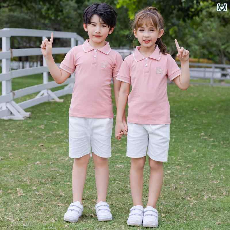 ゴルフ　ウェア　子供 夏用 ゴルフウェア セット 親子 服 子供用 半袖 ゴルフ ユニフォーム 男女兼用 ウエスト ゴム ショート パンツ スポーツ 2点