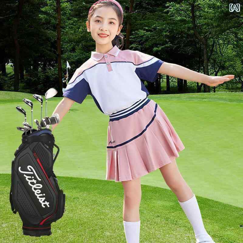ゴルフ　ウェア　スポーツ ゴルフ セット 夏 子供用 半袖 露出 防止 スカート ツーピース 速乾 Tシャツ スポーツ ショーツゴルフ スーツ