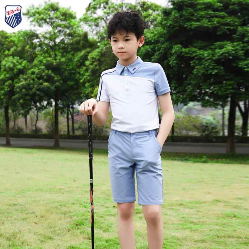 ゴルフ　ウェア　スポーツ ZG 6 夏 ゴルフ 子供服 男の子 服 スーツ 半袖 Tシャツ 親子 ライト ブルー ミディアム 丈 パンツ｜サポートシェアグローバル