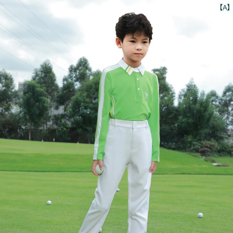 ゴルフ ウェア スポーツ ZG 6 ゴルフ 男の子と 女の子 衣類 子供用 スポーツ スーツ 長袖 ストレッチ Tシャツ トップ 白 ズボン
