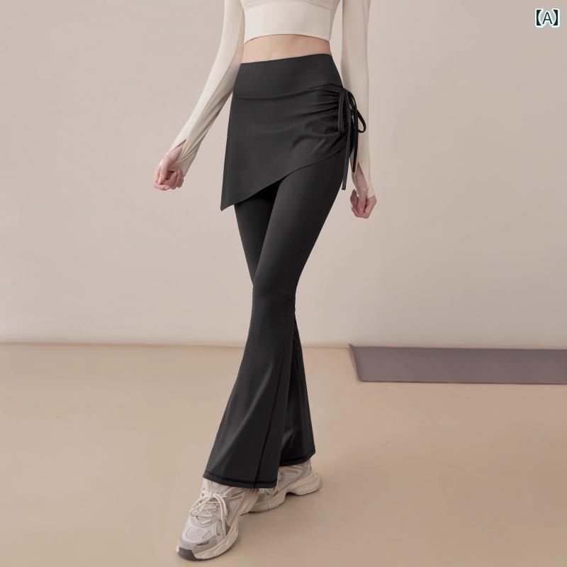レディース　エクササイズ　パンツ ヨガ パンツ レディース フェイク ツーピース スカート モダン ダンス 中国 大人 ダンスエクササイズ ボディフィットネス やや フレア