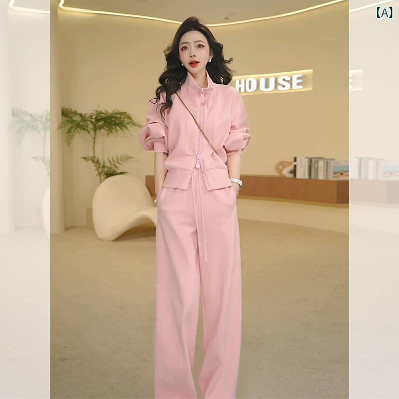 セットアップ　レディース　カラー 女性用 ピンクの スポーツ カジュアル スーツ 春の 服装 年齢を 減らす 韓国 高級 スウェットシャツと スウェットパンツの ツーピース