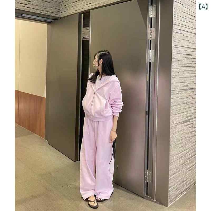 セットアップ レディース カラー ピンクの カジュアル スポーツウェア スーツ 女性用 2025 春 韓国 ファッション シンプル セーター ワイド レッグ パンツ ツーピース|サポートシェアグローバル