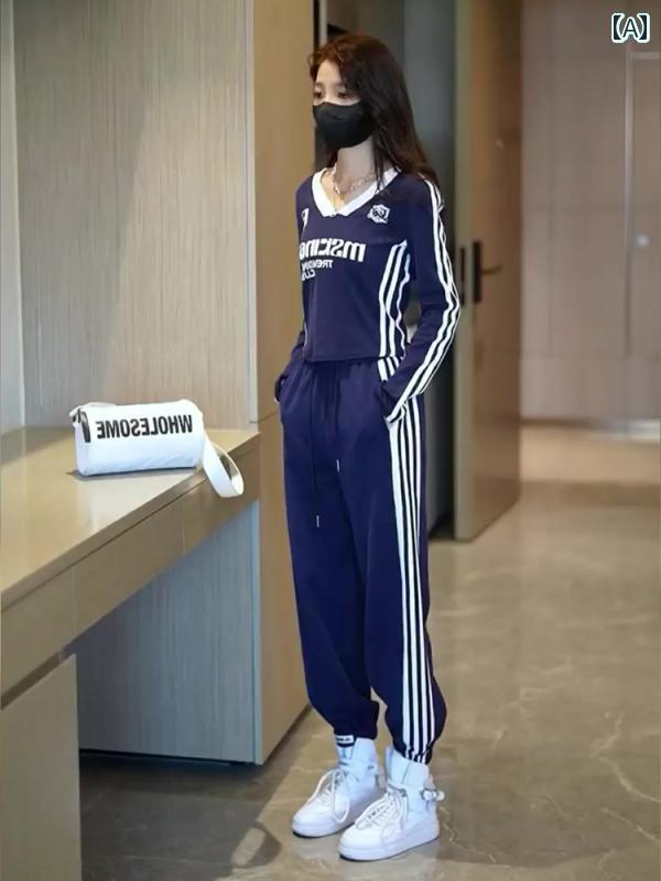 レディース　カジュアル　ウェア 女性用 ブルー カジュアル スポーツ スーツ この 春 塩味 スタイル ストリート スリムトップス レギンス ツーピース