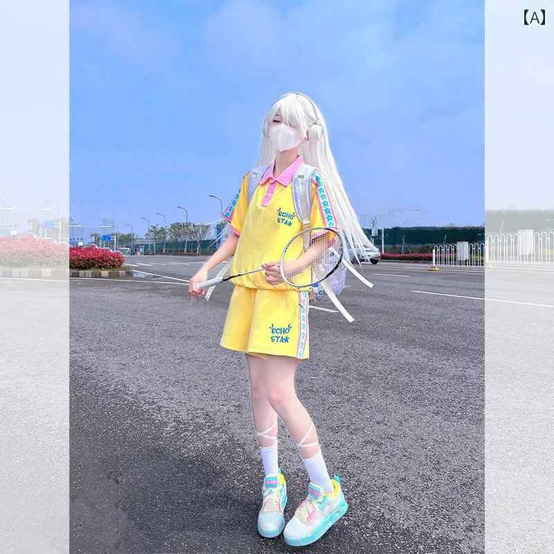 レディース　カジュアル　ウェア ドーパミン スイートガール カジュアル スポーツウェア スーツ 女性 夏 スタイル 学生 かわいい キャンパス 半袖 ショート パンツ ツーピース