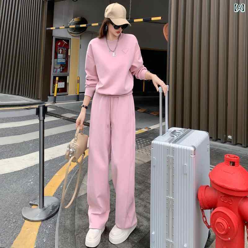 レディース　カジュアル　ウェア 高級 カジュアル スポーツ スーツ 女性用 2025 春 ファッション スリム セーター ワイド レッグ パンツ ツーピース