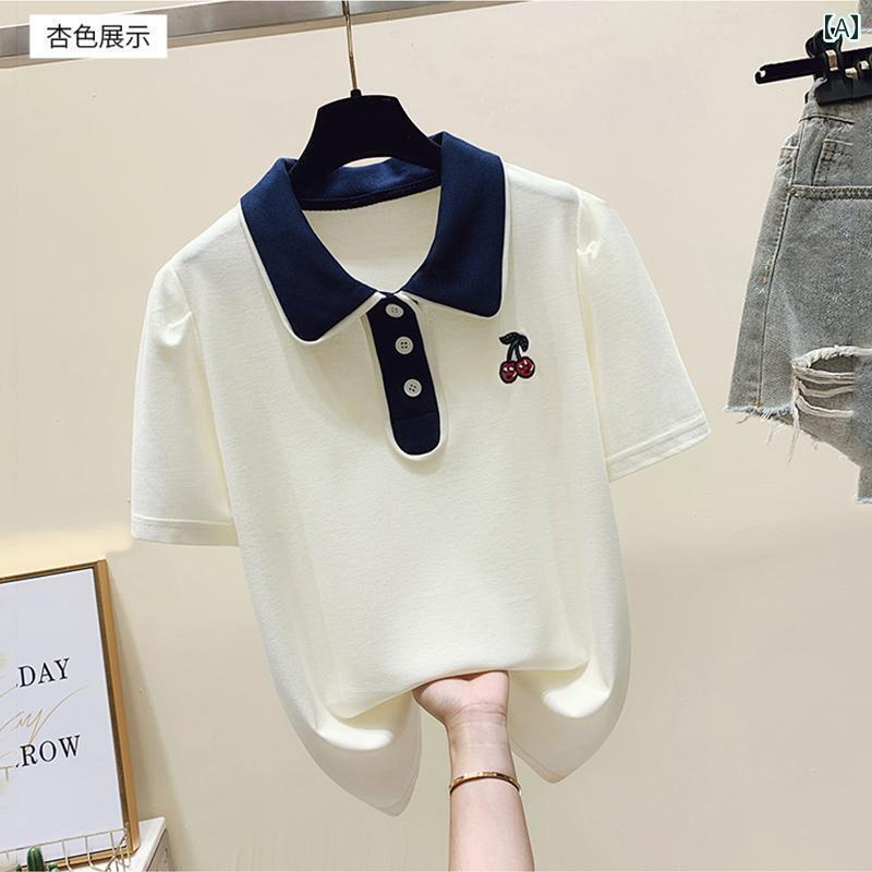 レディース　カジュアル　ウェア 夏の 女の子向け 洋装 スーツ 年長児向け ポロ カラー Tシャツ 中学生や 高校生向け 甘くて ゆったり おしゃれな ツーピース｜サポートシェアグローバル
