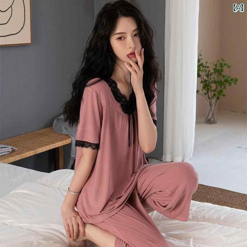 レディース　インナー　サスペンダー 女性用 夏 パジャマ 2025新 モダール 半袖 ショート パンツ 薄手 スタイル 胸 パッド 付き レース ホームウェア スーツ