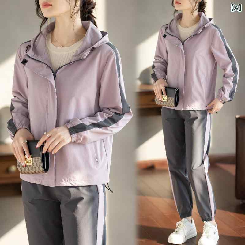 レディース　ツーピース　シルク ママ スポーツ スーツ 春服 2025 カジュアル ファッション 服 レディース 春秋 ウインドブレーカー ジャケット