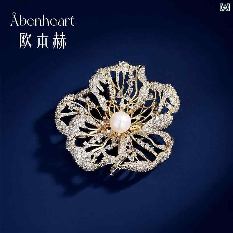 アクセサリー　パール　ジュエリー Abenheart デンマーク ゴールドシルク ビーズ ブローチ エレガントな パールブローチ 高級 女性 チャイナ風 精巧 ピン