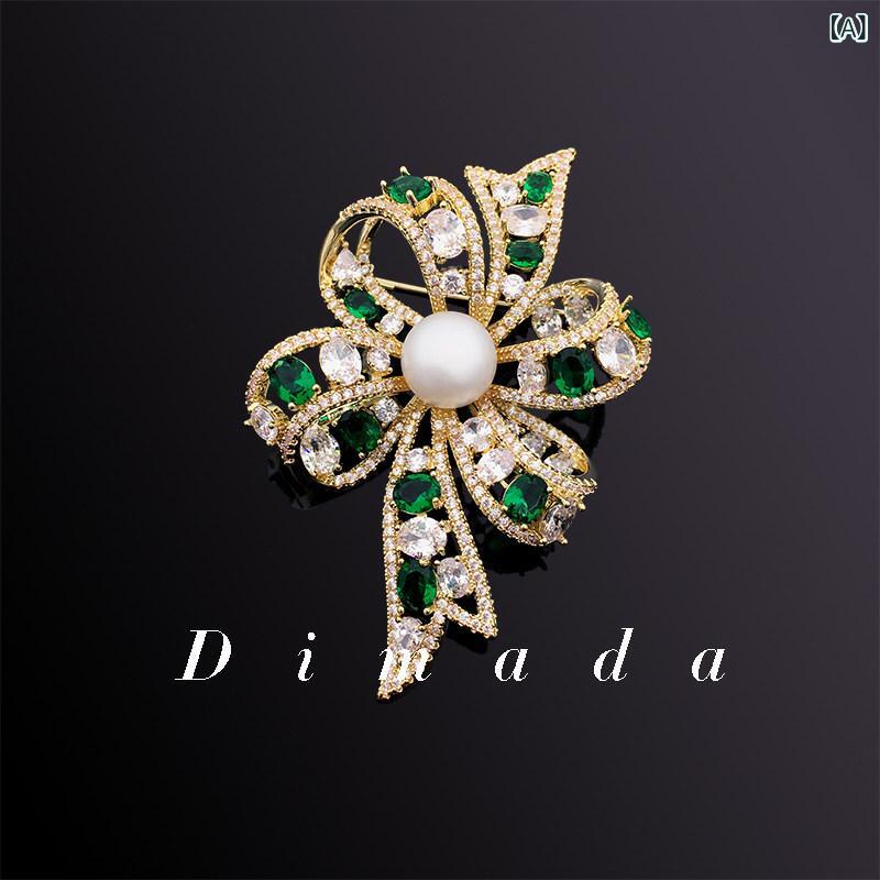 アクセサリー　パール　ジュエリー DMD / Dimanda 高級 リボン パールブローチ 女性用 ブローチ ピン 精巧 万能 アクセサリー