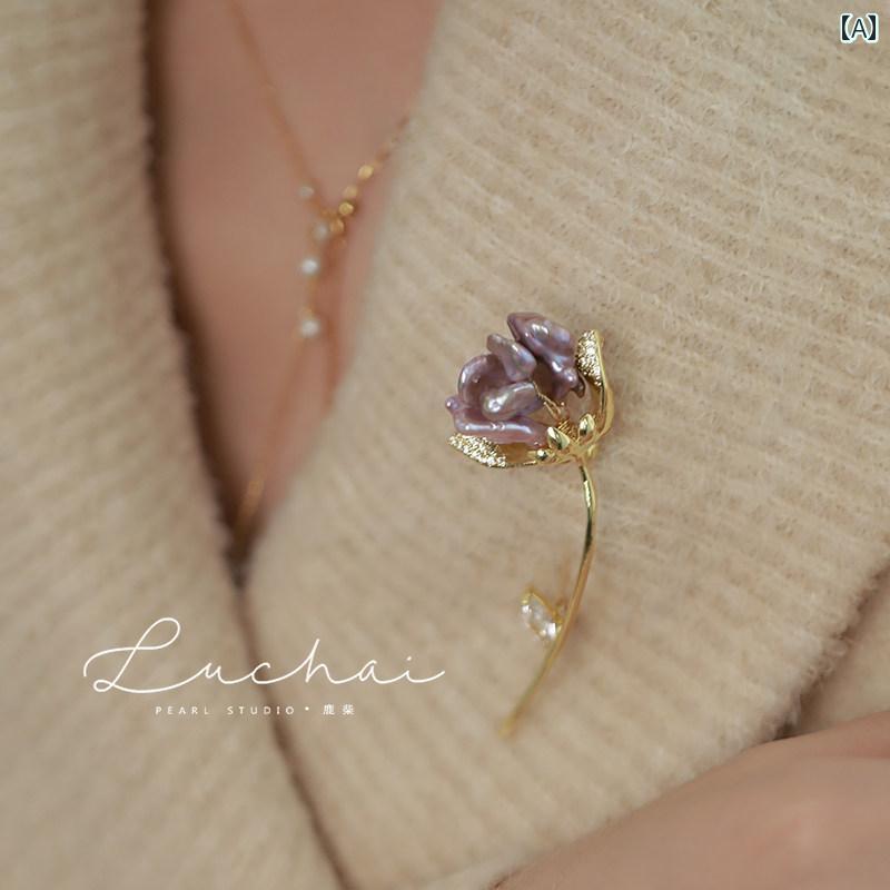 アクセサリー　パール　ジュエリー バロック 淡水 パール チューリップ ブローチ 高級 ピン 感 精巧
