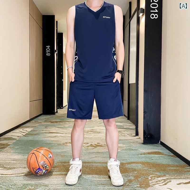 フィットネス　タイト　ウェア ジャージ バスケットボール メンズ 夏 冷感 速乾 ノースリーブ Tシャツ ランニング スポーツ フィットネス 朝 ラン スーツ
