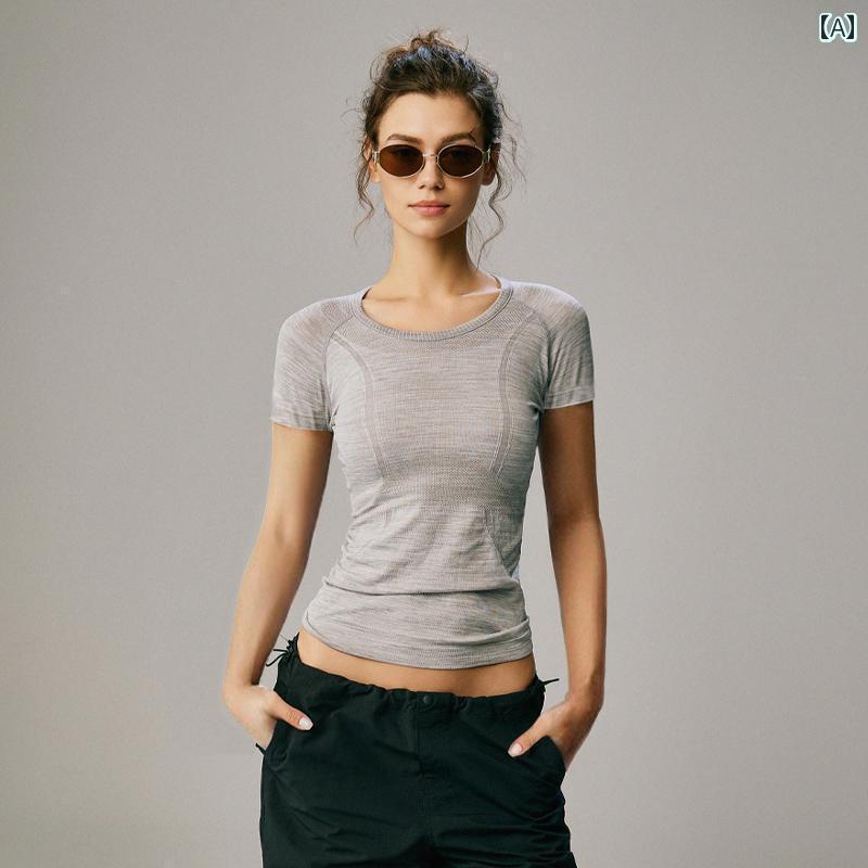 フィットネス　タイト　ウェア Choc スポーツ ガールズ 半袖 Tシャツ スリムフィット 速乾 服 フィットネス レディース アウトドア ランニングウェア ヨガ トップス