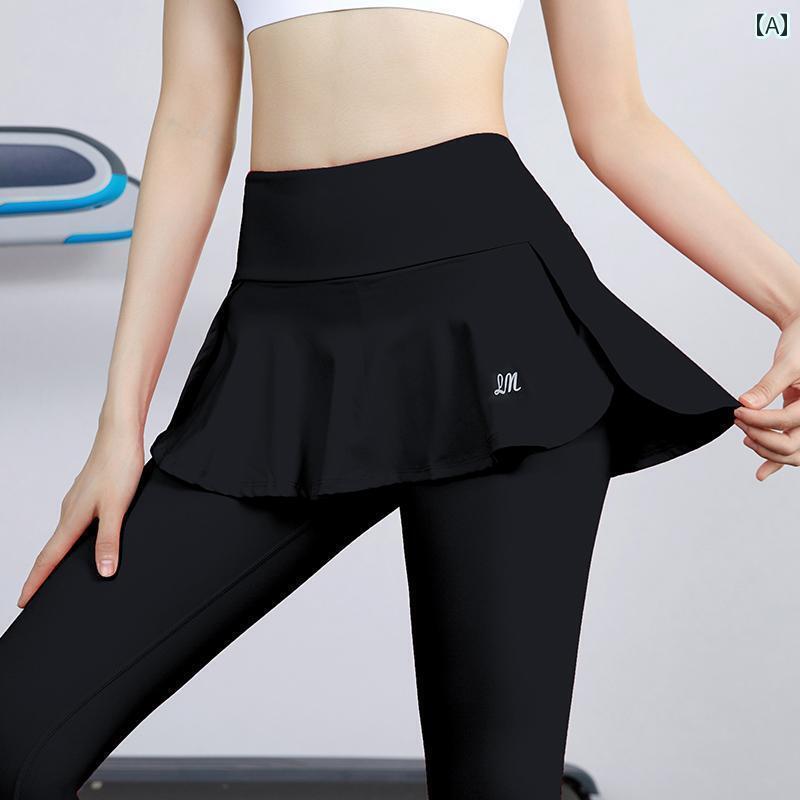 スパッツ　フィットネス　スポーツ フェイク ツーピース ヨガ パンツ レディース 春夏 ヒップ リフティング タイツ プロ ランニング フィットネススポーツ スカート コンプレッション