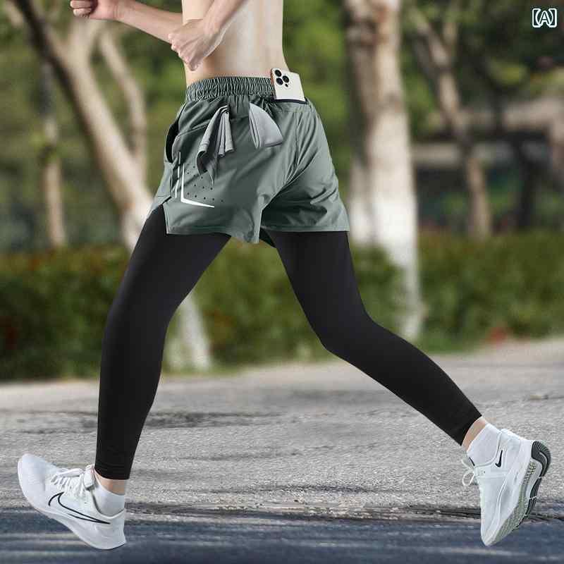 スパッツ　フィットネス　スポーツ ランニング スポーツ タイツ メンズ フェイク ツーピース スマートフォンを 収納 可能 速乾 高 弾性 フィットネスウェア バスケットボール 圧縮 トレーニング パンツ