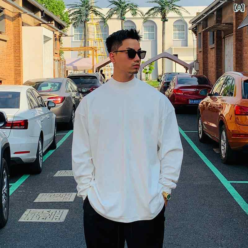 ロンT　無地　カットソー 420 G 厚手 綿 アメリカン スタイル小 襟 長袖 Tシャツ メンズ 秋冬 ホワイト高 重量 無地 ゆったり レイヤリング シャツ