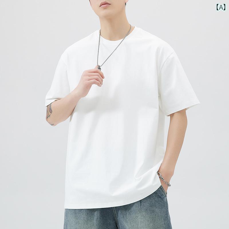 ロンT　無地　カットソー 白い Tシャツ メンズ 3 ピン コットン 半袖 2024 夏の インナー ボトム 長袖