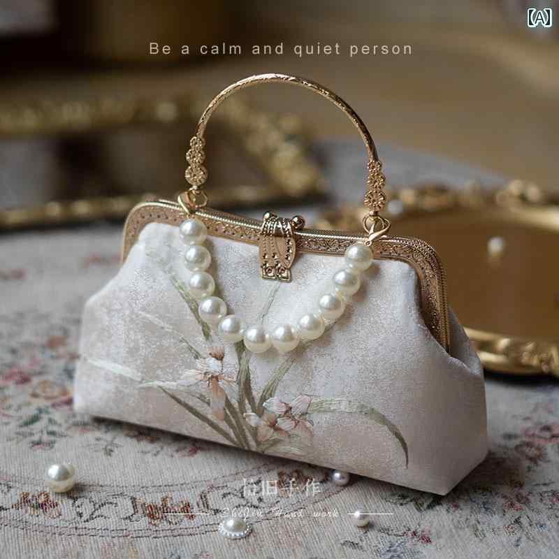 レディース バッグ ハンド 新 梅 蘭 竹 手 刺繍 中国 アンティーク 母 バッグ チャイナ レディース 結婚式 ポータブル 小さい