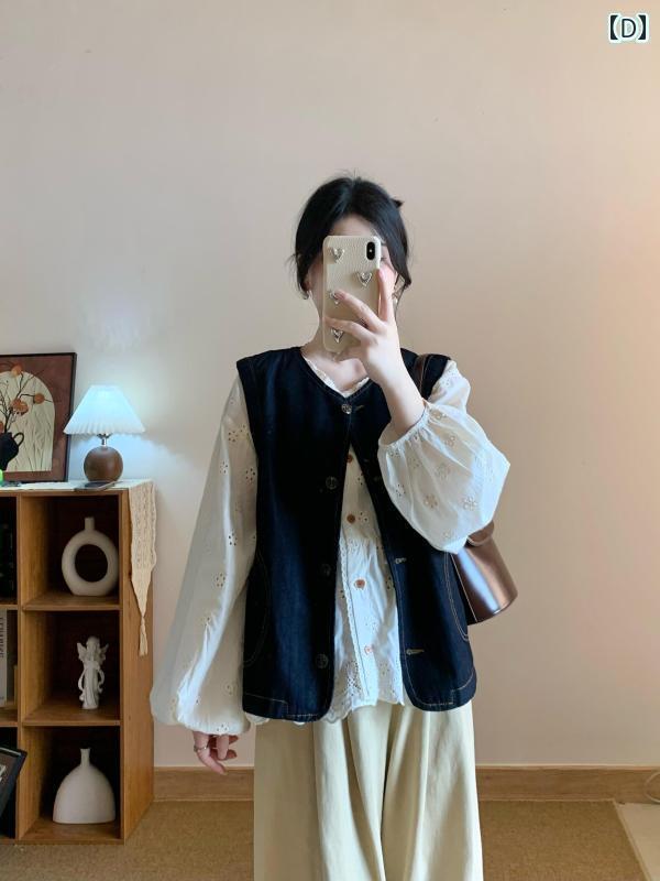 レディース　カジュアル　トップス 春服は 大きいサイズ 太った mmの 年齢を 減らす シャツ ベスト カジュアル パンツの 重ね 着 スリーピーススーツを 合わせます