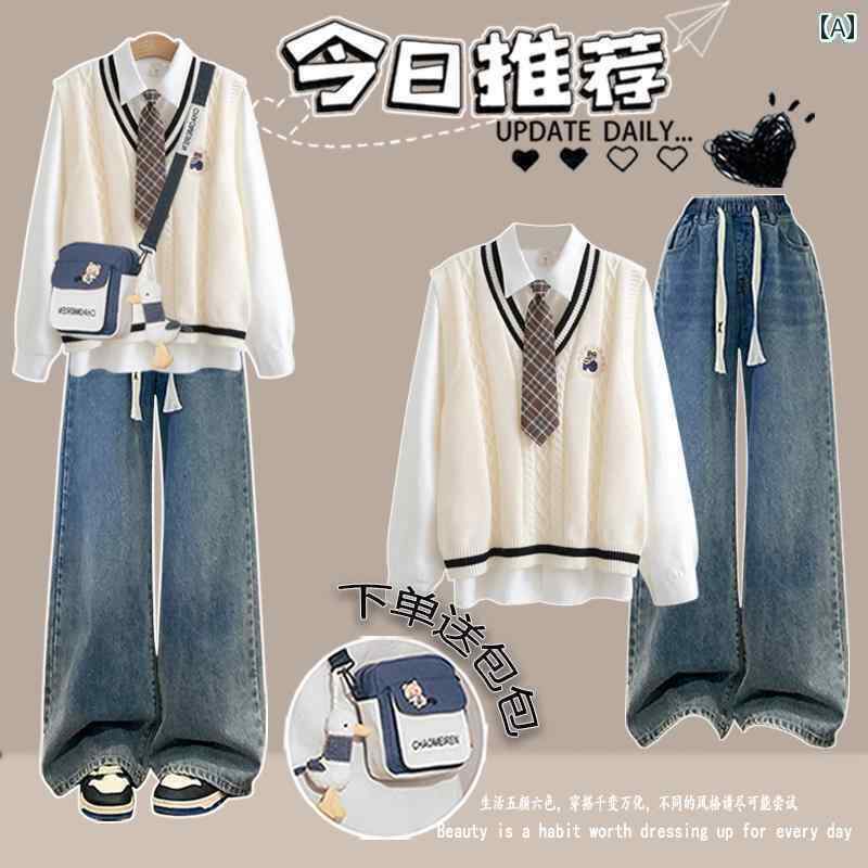 トップス ジャケット カジュアル 女の子 2025 春型 カレッジ スタイル スポーツ スーツ 中学生 セーター ベスト シャツ スリーピーススーツ｜サポートシェアグローバル