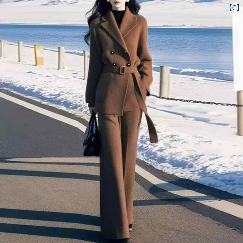 トップス　ジャケット　カジュアル 女性用 ファッション ニット スーツ 春秋冬服 2025年 セーター ジャケット ワイド レッグ パンツ 春服の フル セット