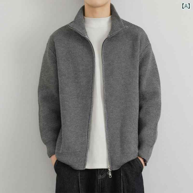 トップス　ジャケット　カジュアル 男性用 ニットカーディガン ジャケット 春秋 高級 スタンドカラー メンズ ゆったり な 無地 セーター コート