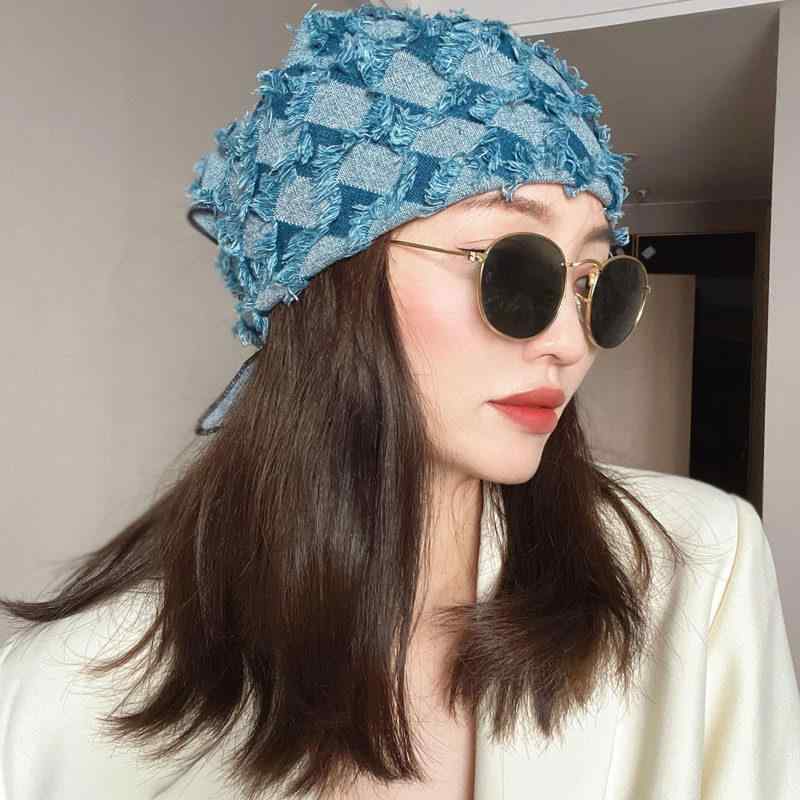 ターバン　帽子　スカーフ な 男女兼用の 包 頭 帽子 古風 レトロ デニム ターバン スタイリング スカーフ ヘッド バンド