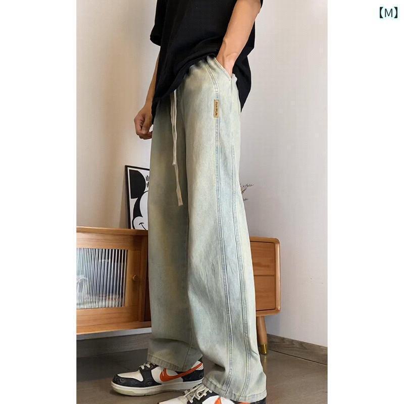 デニム　ジーンズ　おしゃれ 190 背の 高さ プラス 丈 パンツ メンズ 115 ストレート イエロー マッド ジーンズ 春秋 スタイル アメリカン カジュアル 秋冬 裏起毛