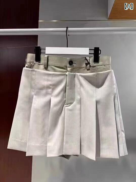 レディース　スカート　かわいい SACAI プリーツ イレギュラー スリム スカート パンツ ハイウエスト カレッジ スタイル aライン｜サポートシェアグローバル