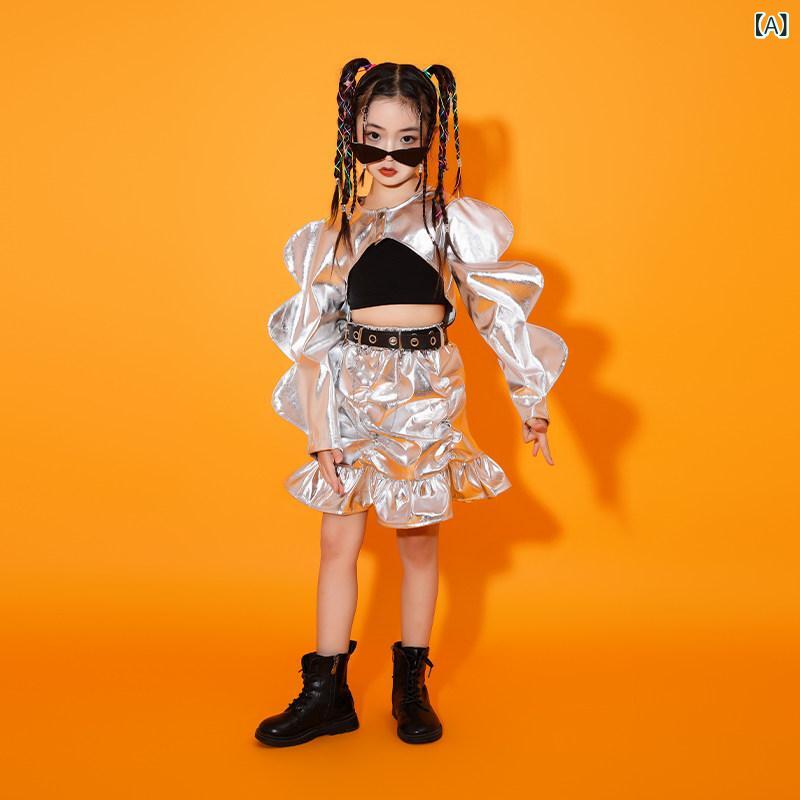 ストリート　子供　ダンス 女の子 キャットウォーク ファッション 服 ヒップ ホップ ジャズ ダンス パフォーマンス クール テクノロジー 子供用 ストリート スーツ