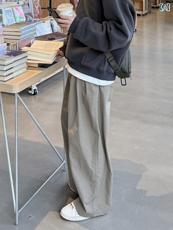 ストレート　ジーンズ　パンツ 無地 プリーツ カジュアル パンツ オーバー オール 春秋 男の子 2025 カーキ ゆったり ロング シンプルで 万能｜サポートシェアグローバル