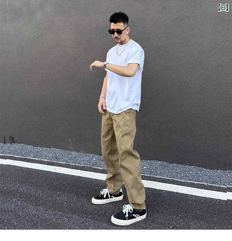 ストレート　ジーンズ　パンツ アメリカン レトロ アミ カーキ オーバー オール メンズ ヴィンテージ ストレート パンツ 春秋 カジュアル ロング