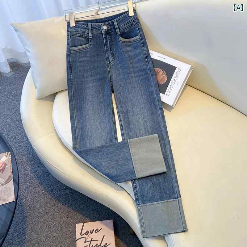ストレート　ジーンズ　パンツ レトロ シガレット ジーンズ レディース 春秋 2025 小さい サイズ 折り返し 九分丈 パンツ ホット スタイル バゲット ストレート