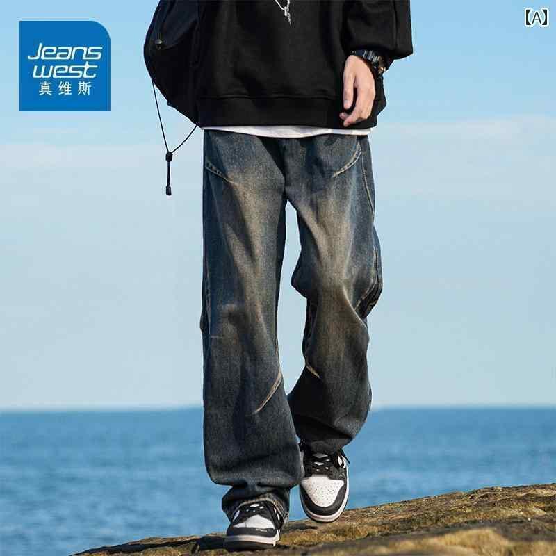 ストレート　ジーンズ　パンツ Jeanswest ジーンズ メンズ 春 ストレート ワイド レッグ アメリカン ストリート カジュアル パンツ 4,973円