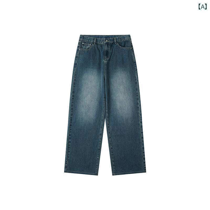 引っ切り無い デニム ズボン下 CountryMoment 23 FW アメリカン レトロ 嚠喨たる 填まる 青色 ウォッシュド 引っ切り無い 広広とした レッグ デニム メンズ