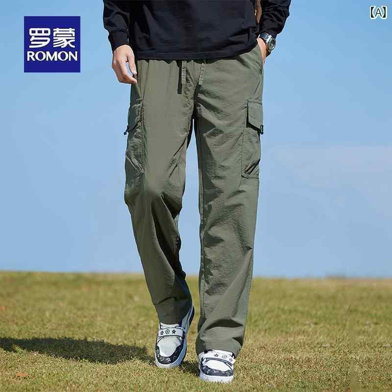 メンズ ズボン カジュアルパンツ ロモン オーバー オール メンズ 2025 春夏 ゆったり ストレート カジュアル パンツ ワイド レッグ スポーツ 速乾 ロング