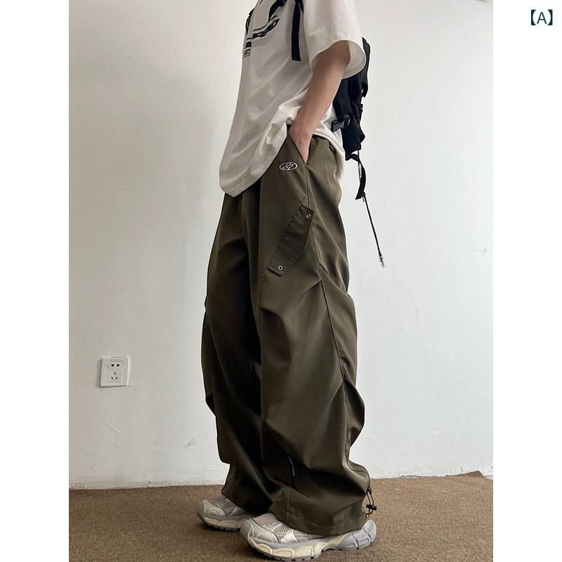 メンズ　ズボン　カジュアルパンツ アメリカン ワークウェア パラシュート パンツ メンズ 2025 夏 ゆったり レトロ ストレート カジュアル ワイド レッグ