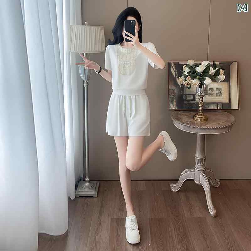 レディース　半袖　ショート ショート パンツ 半袖 スーツ 女性 2025 スタイル ハイエンド ファッション スタイリッシュ 年齢を 減らす レジャー スポーツ ツーピース 夏