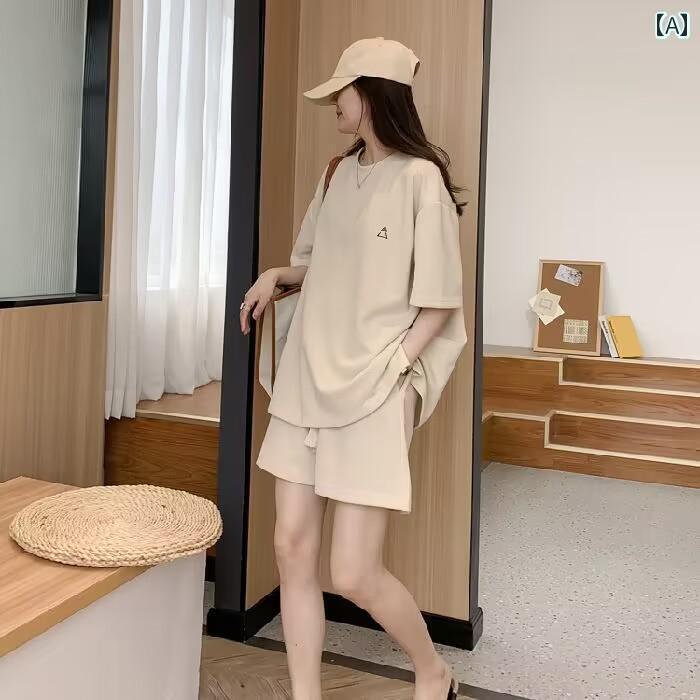 レディース　半袖　ショート 夏用の 胸 パッド 付き 女性用 コットン スポーツ スタイル パジャマ プリント アウターと して 着用 できる 大きいサイズ 半袖 Tシャツ カジュアル ショート パンツ スーツ