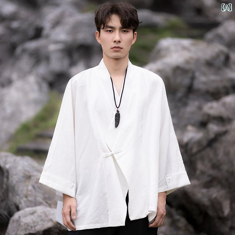 メンズ アジアン 流行り物 Dulou 瀬戸もの風 レトロ 漢服 春夏 半袖 ジレー 唐装 メンズ エスニック マント ティーシャツ