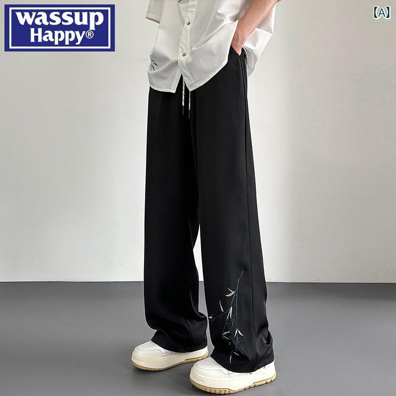 メンズ アジアン 流行り物 WASSUP HAPPY 中国 刺しゅう 冷感 ズボン下 メンズ 夏 2025 広広とした レッグ ゆったり 心地好い