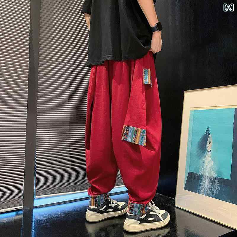 メンズ　アジアン　ファッション カジュアル 万能な 赤い パンツ メンズ 春秋 スタイル ナショナル ハイエンド