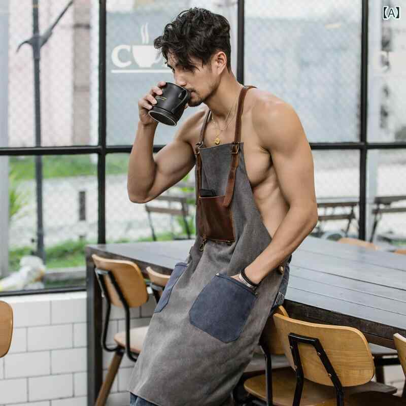 調理用　エプロン　料理 職人の 装備 牛革を 使用 した ヴィンテージの ウォッシュド キャンバス な スタジオ 理髪 店 カフェ 作業用 エプロン