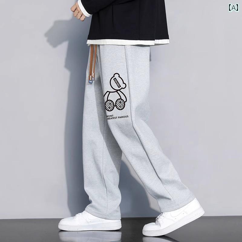 メンズ　ストリート　シャツ 暖かい ベア ストレート パンツ メンズ 2025 夏 ゆったり 薄手 グレー 春秋 カジュアル 4,563円